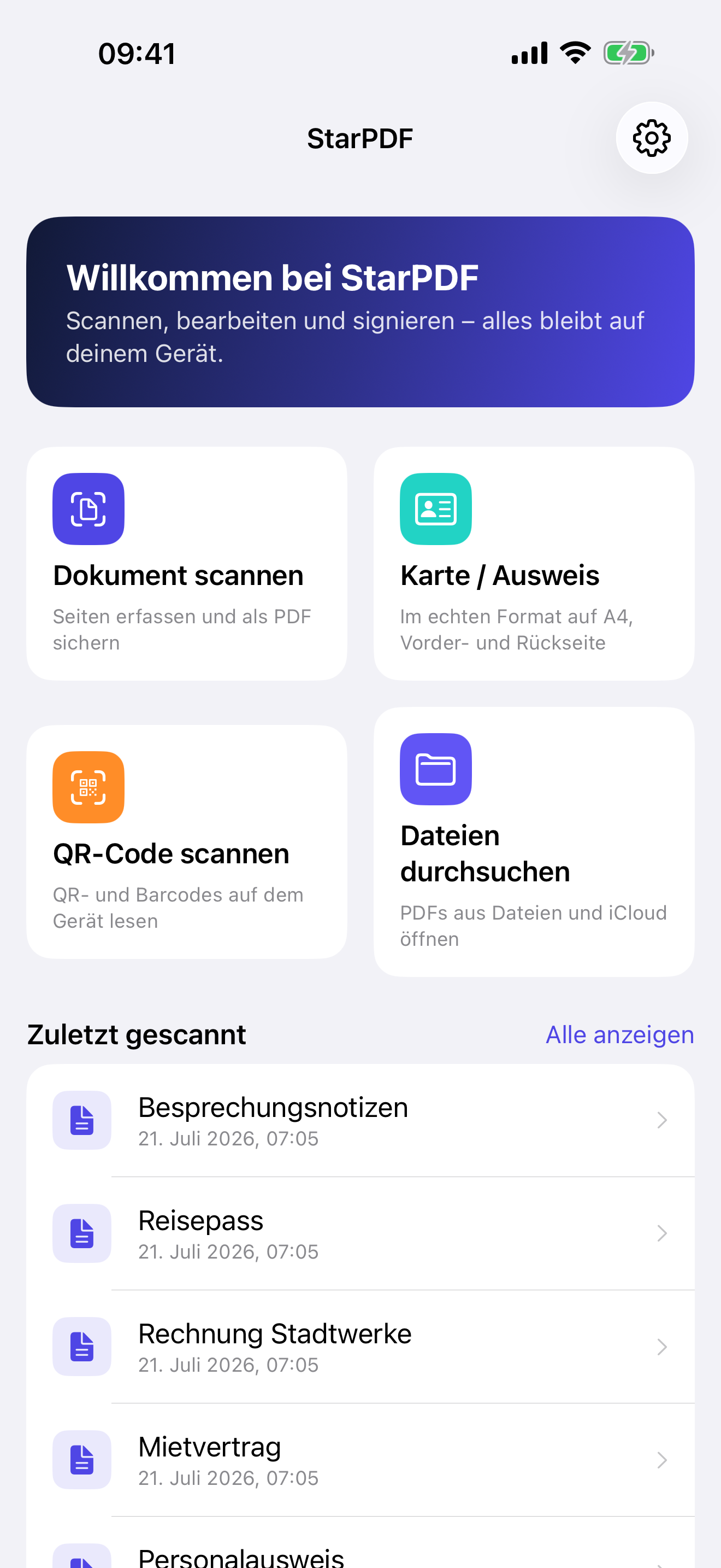 StarPDF Dashboard auf dem iPhone